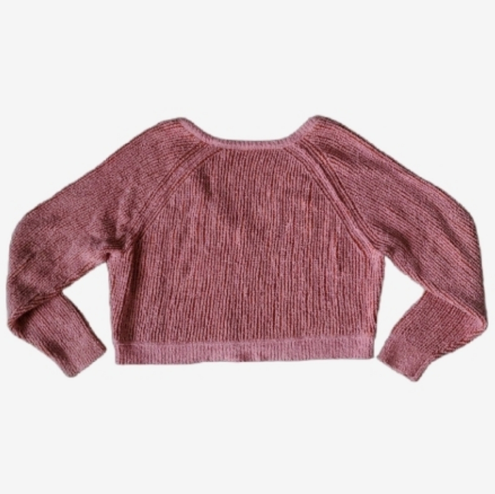 💖 🧡 Free People Pink & Orange Textured Slouchy Crop V-Neck Sweater - Picture 5 of 5